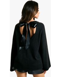 Boohoo - Bow Detail Oversized Knitted Jumper - Lyst