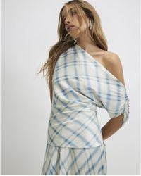 River Island - Check Off The Shoulder Top - Lyst