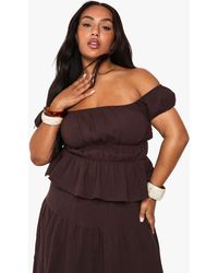 Boohoo - Plus Cheesecloth Bardot Top - Lyst