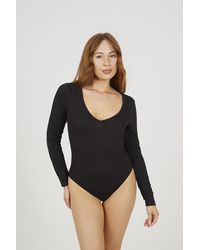 Brave Soul - V-Neck Long Sleeve Bodysuit - Lyst