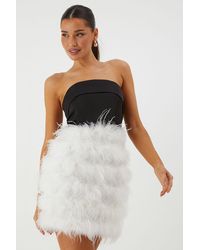 MissPap - Bandeau Satin Feather Mini Dress - Lyst