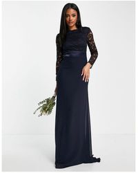 TFNC London - Bridesmaids Chiffon Maxi Dress With Lace Scalloped Back And Long Sleeves - Lyst