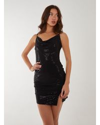 Pink Vanilla - Glitter Draped Cowl Neck Mini Dress - Lyst