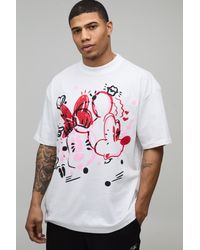 BoohooMAN - Oversized Extended Neck Disney Mickey & Minnie Mouse License Printed T-Shirt - Lyst