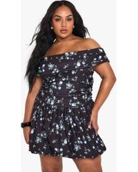 Boohoo - Plus Disty Bengaline Bardot Puffball Mini Dress - Lyst