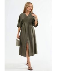 Busem - V-Neck Midi Wrap Dress With Three Quarter Sleeves - Lyst