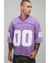 BoohooMAN - Oversized Boxy Seam Detail Washed 00 Print V-Neck Baseball Sports Top - Lyst