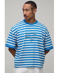 BoohooMAN - Oversized Boxy Stripe Saint Tropez Print T-Shirt - Lyst