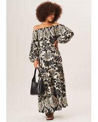 Gini London - Mono Border Print Bardot Maxi Dress - Lyst