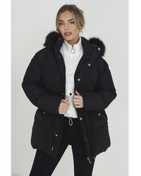 Brave Soul - 'Narla' Mid Length Puffer Parka With Faux Fur Hood - Lyst