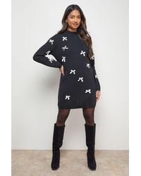 Oasis - Bow Front High Neck Knitted Mini Dress - Lyst