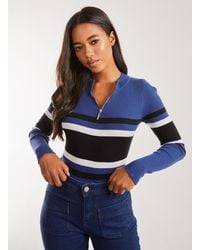 Pink Vanilla - Zip Up Striped Knit Top - Lyst