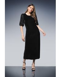Wallis - Sequin Puff Sleeve Velvet Tie Back Midi Dress - Lyst