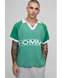 BoohooMAN - Relaxed Boxy Raglan Varsity Knitted Polo - Lyst