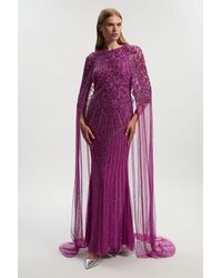 Karen Millen - Premium Embellished Caped Maxi Dress - Lyst