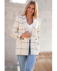 Sosandar - Ivory Check Double Breasted Longline Blazer - Lyst