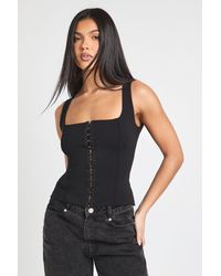 Boohoo - Cotton Touch Hook And Eye Sleeveless Corset Top - Lyst