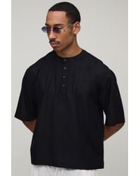 BoohooMAN - Oversized Boxy Linen Blend Half Sleeve Henley Shirt - Lyst