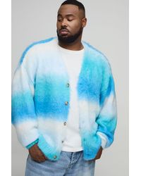 BoohooMAN - Plus Boxy Oversized Brushed Stripe Knitted Cardigan - Lyst