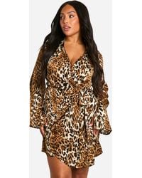 Boohoo - Plus Print Wrap Shirt Dress - Lyst