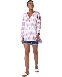 Roman - Cotton Tie Dye Button Detail V-Neck Top - Lyst