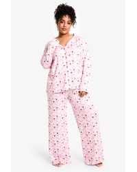 Boohoo - Plus Cherry Print Long Sleeve & Trouser Pj Set - Lyst