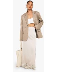 Boohoo - Satin Lace Trim Maxi Slip Skirt - Lyst