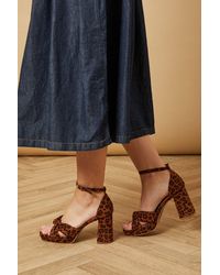 Oasis - Narina Faux Suede Knotted Platform High Block Heel Sandals - Lyst
