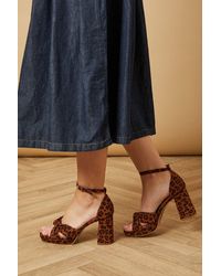 Oasis - Narina Faux Suede Knotted Platform High Block Heel Sandals - Lyst