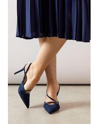 Wallis - Ella Faux Suede & Patent Leather Asymmetric Strap Slingback High Heel Court Shoes - Lyst