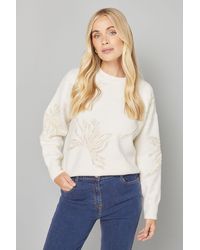 Wallis - Petite Flower Motif Crew Neck Jumper - Lyst