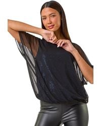 Roman - Sequin Mesh Overlay Bubble Hem Top - Lyst