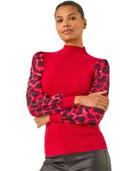 Roman - Animal Print Mesh Sleeve Knit - Lyst