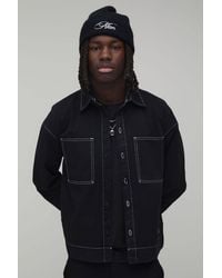 BoohooMAN - Regular Fit Contrast Stitch Twill Boxy Overshirt - Lyst