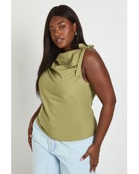 Boohoo - Plus Tie Shoulder Poplin Top - Lyst