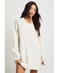 Boohoo - Super Soft V Neck Knitted Mini Dress - Lyst