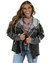 Azura Exchange - Kapuzenjacke Aus Ausgefranstem Denim Mit Kordelzug - Lyst
