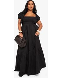 Boohoo - Plus Cotton Poplin Puff Sleeve Maxi Dress - Lyst