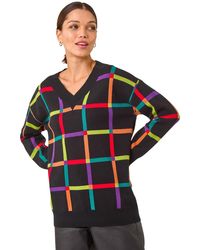 Roman - Grid Pattern V-Neck Knit Jumper - Lyst