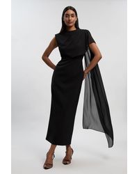 Karen Millen - Polished Tailored Cape Drape Maxi Column Dress - Lyst