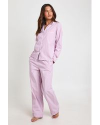Boohoo - Cotton Poplin Pinstripe Long Sleeve Shirt & Trouser Pyjama Set - Lyst