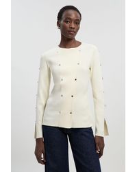 Karen Millen - Viscose Blend Stud Detail Long Sleeve Knit Top - Lyst