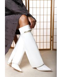 Where's That From - Wheres Nareva Fold Over Shark Block Heel Point Toe Boots With Trim Detail - Lyst