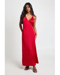 Boohoo - Satin Ruched Neckline Halterneck Midaxi Dress - Lyst