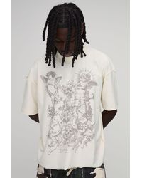 BoohooMAN - Oversized Boxy Exposed Seam Doodle Gothic Print T-Shirt Cotton - Lyst