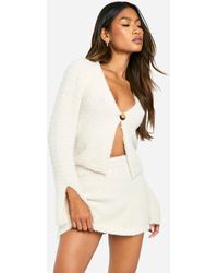 Boohoo - Fluffy Knit Button Front Cardigan - Lyst