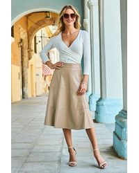 Sosandar - Ecru Leather Look Panelled A Line Midi Skirt - Lyst