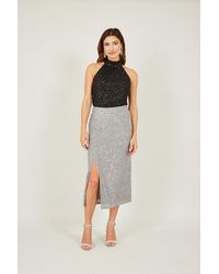 Yumi' - Sequin Fitted Skirt With Front Slit - Lyst