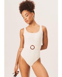 Gini London - Textured Round Neck Belted Swimsuit - Lyst