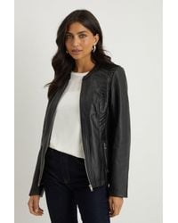 Wallis - Faux Leather Stitch Detail Jacket Viscose - Lyst